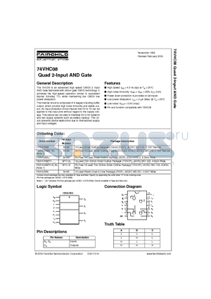 74VHC08N datasheet - Quad 2-Input AND Gate