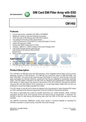 CM1402 datasheet - SIM Card EMI Filter Array with ESD Protection