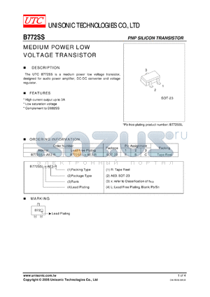 B772SS-P-AE3-R datasheet - MEDIUM POWER LOW VOLTAGE TRANSISTOR