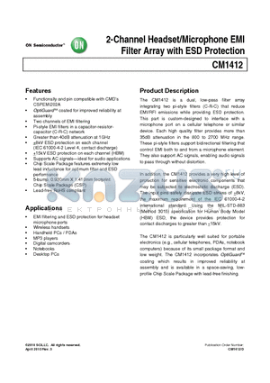 CM1412-03CP datasheet - 2-Channel Headset/Microphone EMI Filter Array with ESD Protection
