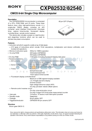 CXP82540 datasheet - CMOS 8-bit Single Chip Microcomputer