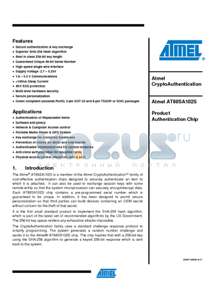 AT88SA102S_10 datasheet - Atmel CryptoAuthentication