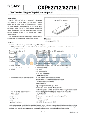 CXP82712 datasheet - CMOS 8-bit Single Chip Microcomputer