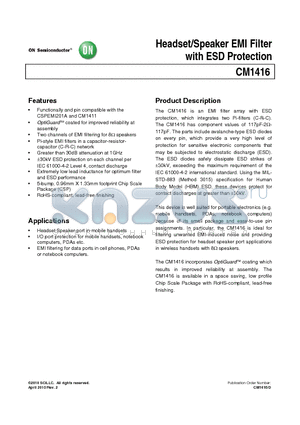 CM1416 datasheet - Headset/Speaker EMI Filter with ESD Protection
