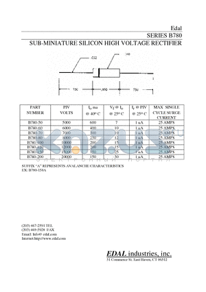 B780-200 datasheet - SUB-MINIATURE SILICON HIGH VOLTAGE RECTIFIER