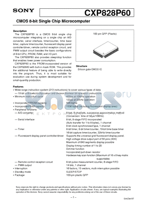 CXP828P60 datasheet - CMOS 8-bit Single Chip Microcomputer