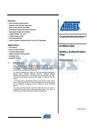 AT88SA100S datasheet - Battery Authentication Chip