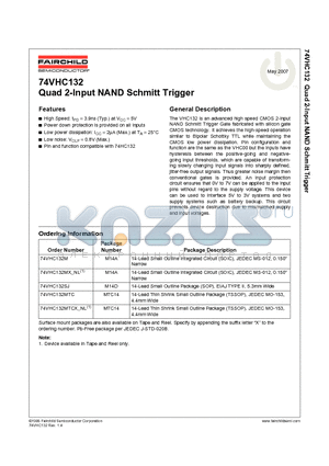 74VHC132MTC datasheet - Quad 2-Input NAND Schmitt Trigger