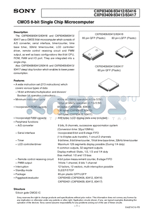 CXP83417 datasheet - CMOS 8-bit Single Chip Microcomputer