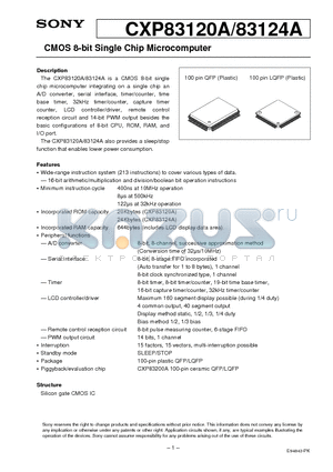 CXP83120A datasheet - CMOS 8-bit Single Chip Microcomputer