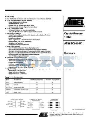 AT88SC0104C-MP datasheet - CryptoMemory 1 Kbit