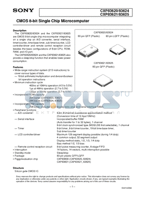 CXP83620 datasheet - CMOS 8-bit Single Chip Microcomputer