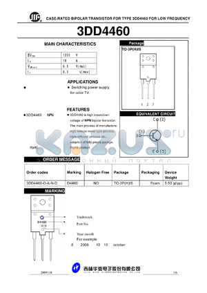 3DD4460-O-A-N-D datasheet - CASE-RATED BIPOLAR TRANSISTOR FOR TYPE 3DD4460 FOR LOW FREQUENCY