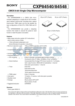 CXP84548 datasheet - CMOS 8-bit Single Chip Microcomputer