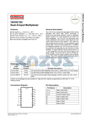 74VHC153MTC datasheet - Dual 4-Input Multiplexer