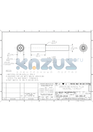 03-09-2014-P datasheet - .093/(2.36) SERIES PLUG HOUSING, 1 CIRCUIT