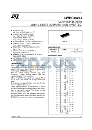 74VHC16244 datasheet - 16-BIT BUS BUFFER WITH 3-STATE OUTPUTS (NON INVERTED)
