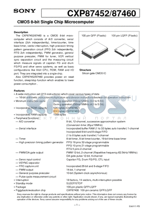 CXP87460 datasheet - CMOS 8-bit Single Chip Microcomputer