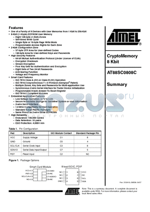 AT88SC0808C datasheet - CryptoMemory 8 Kbit