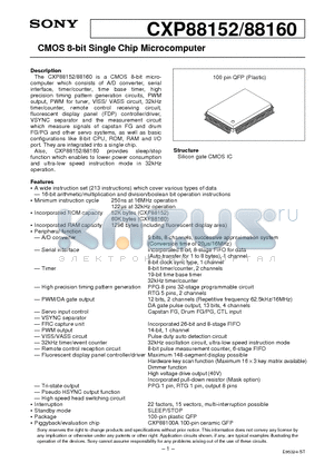 CXP88160 datasheet - CMOS 8-bit Single Chip Microcomputer