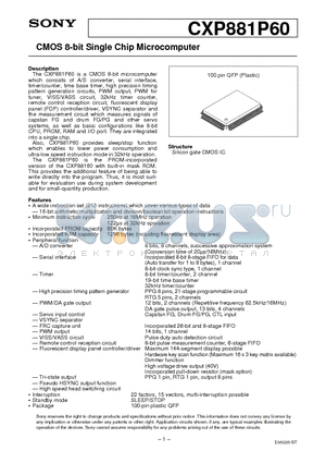 CXP881P60 datasheet - CMOS 8-bit Single Chip Microcomputer