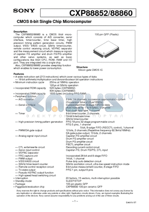 CXP88852 datasheet - CMOS 8-bit Single Chip Microcomputer