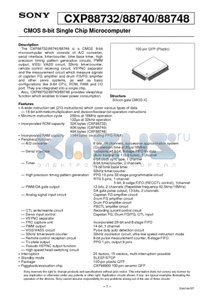 CXP88740 datasheet - CMOS 8-bit Single Chip Microcomputer