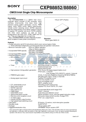 CXP88860 datasheet - CMOS 8-bit Single Chip Microcomputer