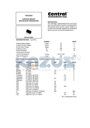 CXT2222A datasheet - SURFACE MOUNT NPN SILICON TRANSISTOR
