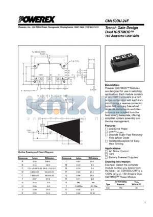 CM150DU-24F datasheet - Trench Gate Design Dual IGBTMOD 150 Amperes/1200 Volts