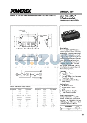 CM150DU-24H datasheet - Dual IGBTMOD 150 Amperes/1200 Volts