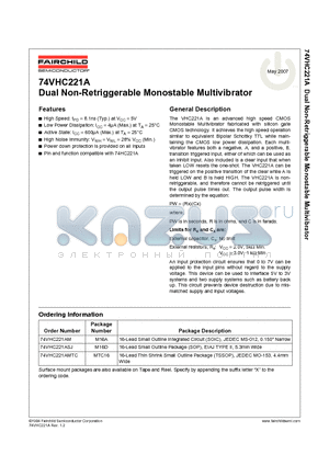 74VHC221AM_07 datasheet - Dual Non-Retriggerable Monostable Multivibrator