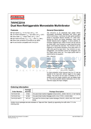 74VHC221ASJ_07 datasheet - Dual Non-Retriggerable Monostable Multivibrator