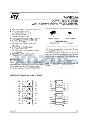 74VHC240M datasheet - OCTAL BUS BUFFER WITH 3 STATE OUTPUTS INVERTED