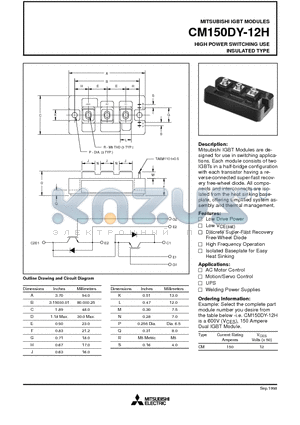CM150DY-12H datasheet - HIGH POWER SWITCHING USE INSULATED TYPE