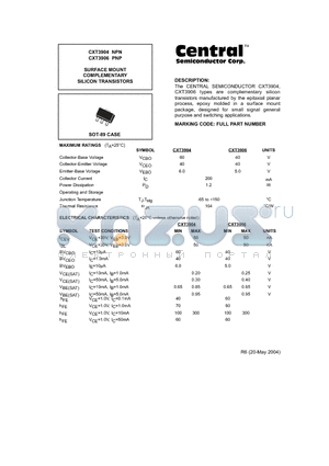 CXT3904NPN datasheet - SURFACE MOUNT COMPLEMENTARY SILICON TRANSISTORS