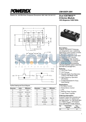 CM150DY-28H datasheet - Dual IGBTMOD 150 Amperes/1400 Volts