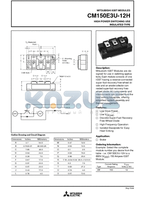 CM150E3U-12H datasheet - HIGH POWER SWITCHING USE INSULATED TYPE