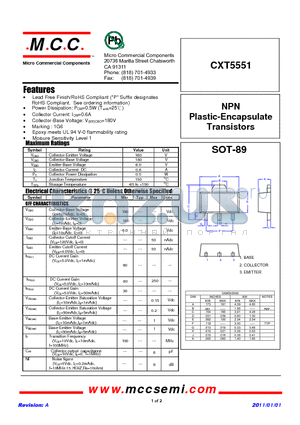 CXT5551 datasheet - NPN Plastic-Encapsulate Transistors
