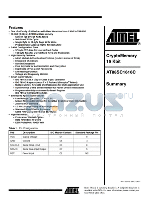 AT88SC1616C-MJ datasheet - CryptoMemory 16 Kbit