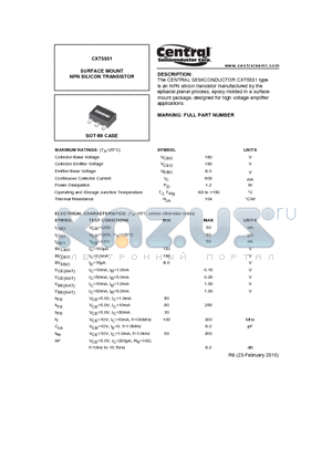 CXT5551_10 datasheet - SURFACE MOUNT NPN SILICON TRANSISTOR