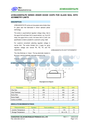 2CW035047YQPA datasheet - 2CW035XXXYQPX SERIES ZENER DIODE CHIPS FOR GLASS SEAL WITH ASYMMETRY LIMITS