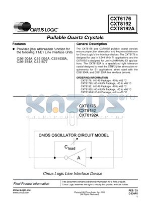 CXT8192 datasheet - PULLABLE QUARTZ CRYSTALS