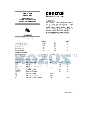 CXTA14 datasheet - SURFACE MOUNT SILICON COMPLEMENTARY DARLINGTON TRANSISTORS