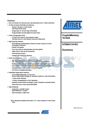 AT88SC1616C-PU datasheet - CryptoMemory 16 Kbit