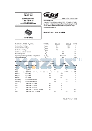 CXTA42 datasheet - SURFACE MOUNT COMPLEMENTARY HIGH VOLTAGE SILICON TRANSISTORS