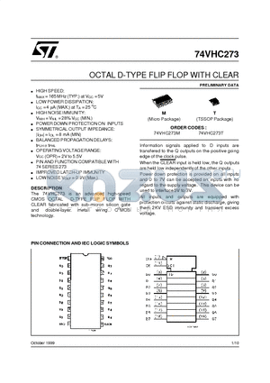 74VHC273T datasheet - OCTAL D-TYPE FLIP FLOP WITH CLEAR