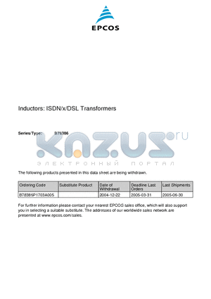 B78386 datasheet - ISDN/x/DSL Transformers