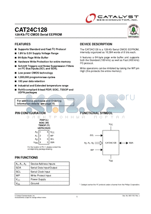 CAT24C128HU3E-GT3 datasheet - 128-Kb I2C CMOS Serial EEPROM