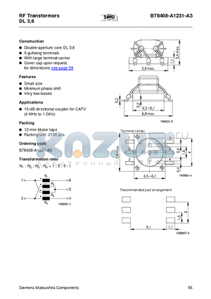 B78408-A1231-A3 datasheet - RF Transformers